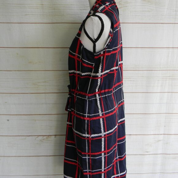TALBOTS RED/WHITE/BLUE NAUTICAL ROPE SLEEVELESS SHIRT DRESS TIE WAIST SZ 12 - Picture 2 of 4